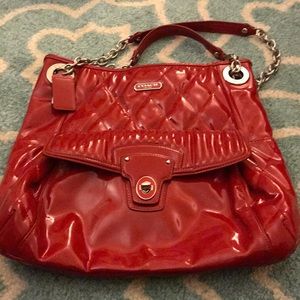 Red patent leather coach purse